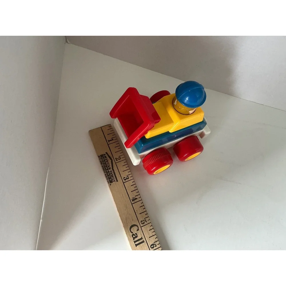 Vintage‎ Dump Truck Toy Construction Worker Driver Primary Colors 5in